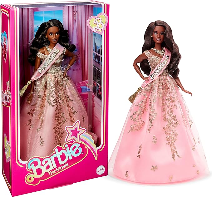 President Barbie In A Pink And Gold Dress