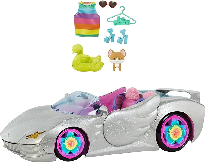 Barbie Extra Vehicle — Sparkly Silver 2-Seater Car With Rolling Wheels